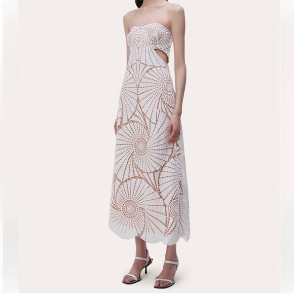 Jonathan Simkhai Jamie Dress White Fossil Guipure Lace Wedding Party LWD Size 12 - Picture 13 of 16